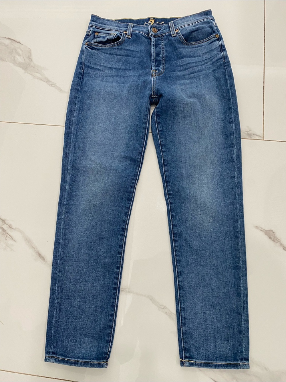 7 For All Mankind Straight Leg Jeans in Blue Denim